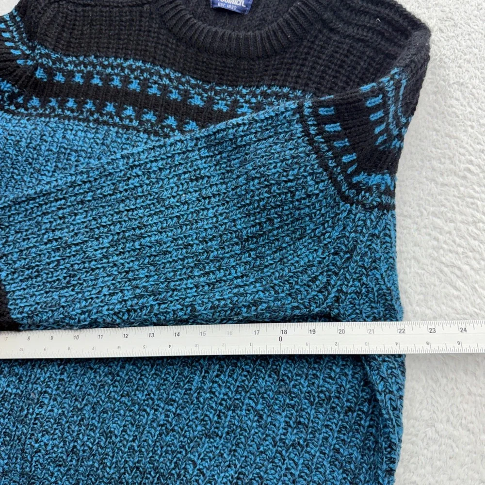 Woolrich Mens Blue Black Fair Isle Chunky Knit Crewneck Sweater Vintage‎ Large